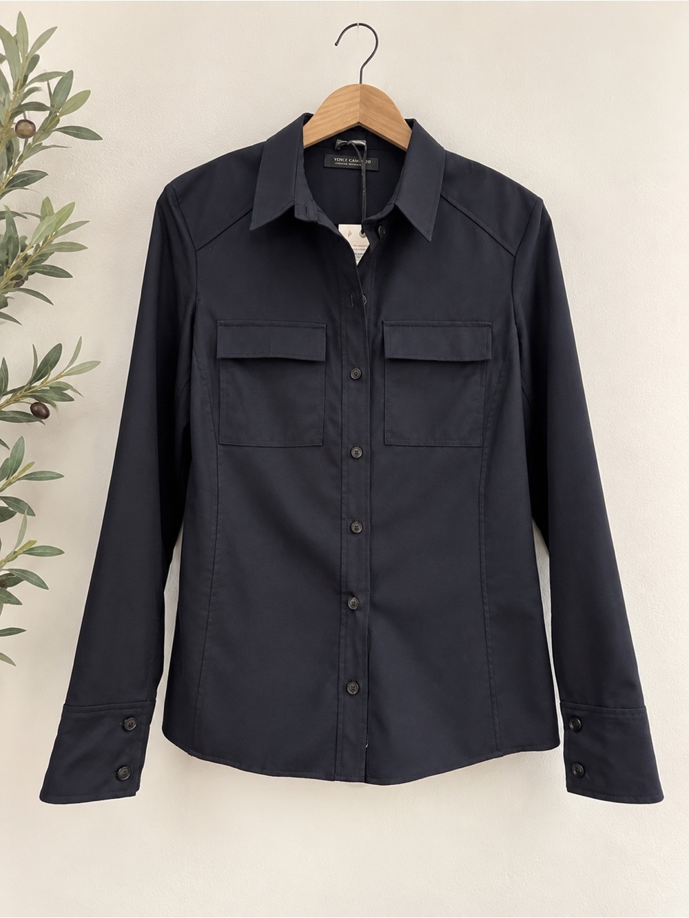 NWT Zara 100% Wool Dark Navy Utility Button Down Shirt XS